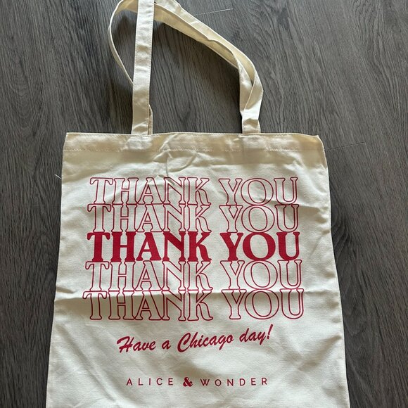 NEW Alice & Wonder Chicago Tote Bag 2025 - Red / White "Thank You" - Picture 1 of 2